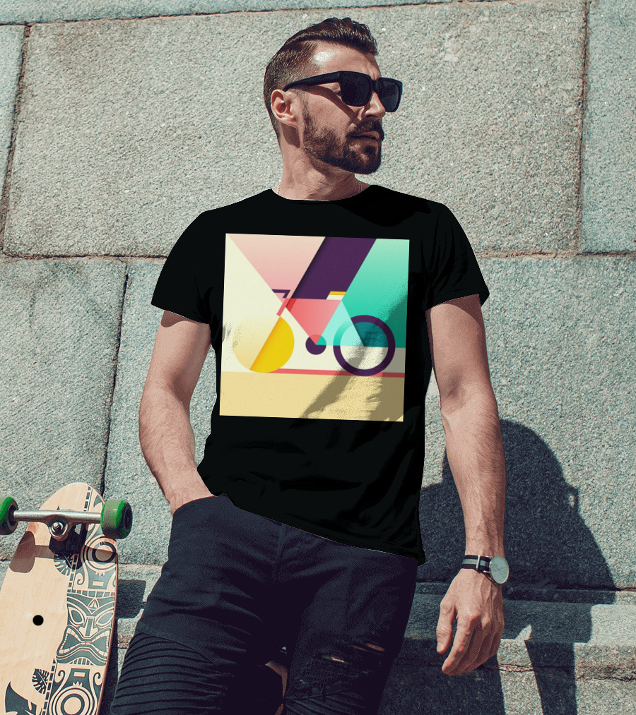 Colourful Geometric Bicycle Abstraction T-Shirt