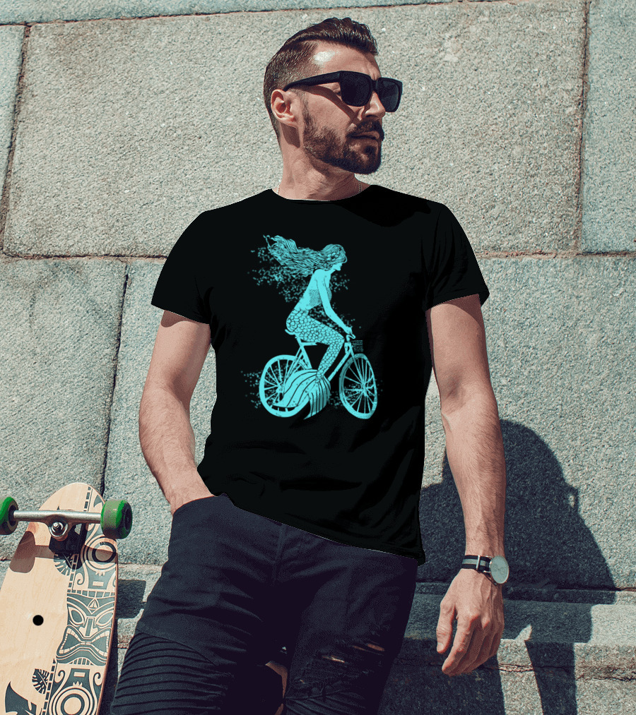 Mermaid On A Bike Ocean Ride Aqua Vision T-Shirt