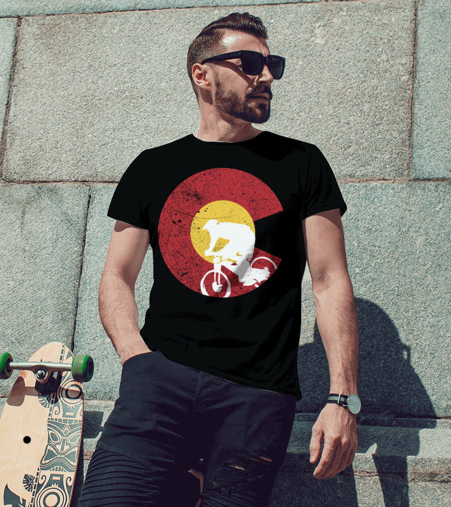 Colorado Mountain Biking Silhouette With State Flag T-Shirt