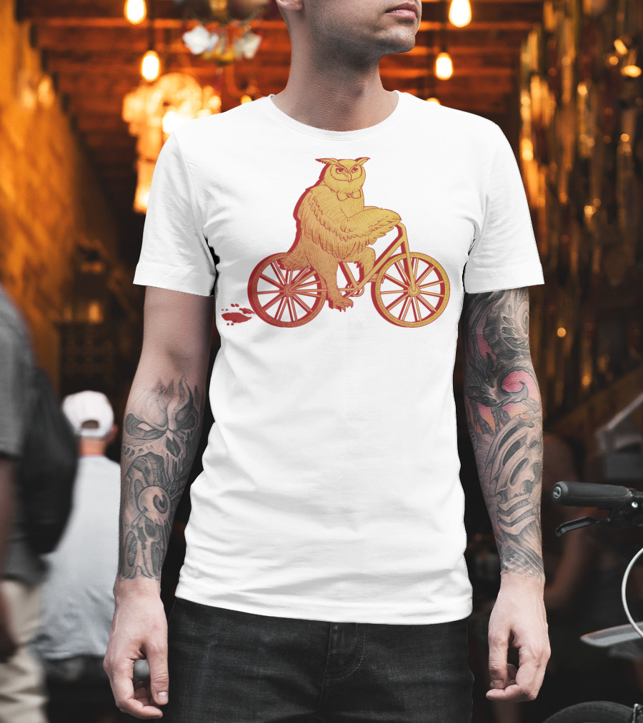 Owl Riding Bicycle With Orange Wheels T-Shirt