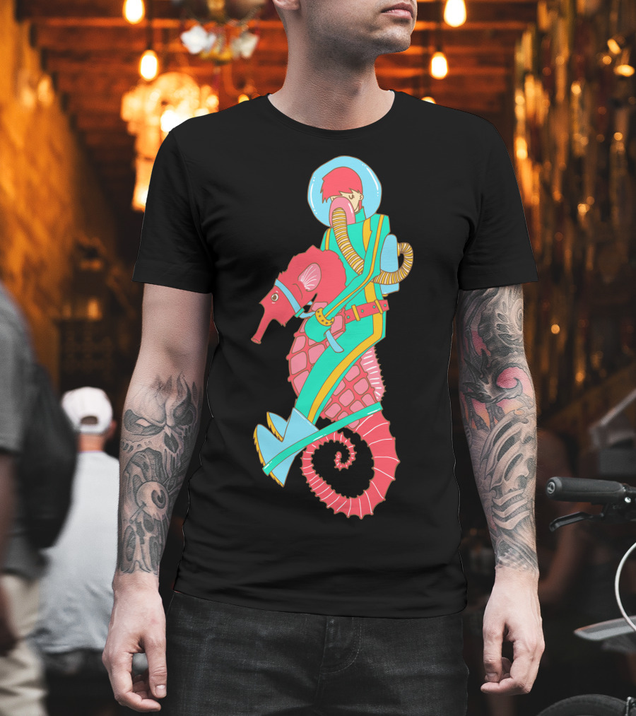 Riding The Seahorse Aqua Spacesuit Adventure T-Shirt