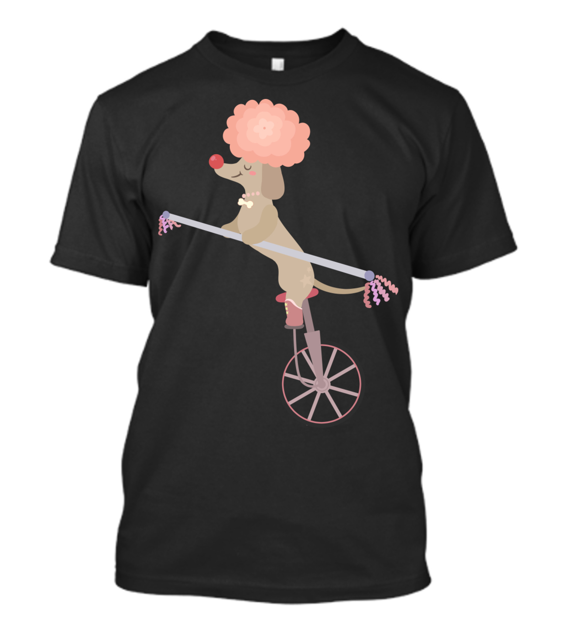 Unicycle Dog With Clown Wig And Red Nose Balancing On Wheel T-Shirt