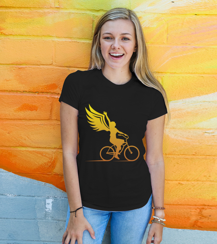 Women Riding Bike With Angel Wings T-Shirt