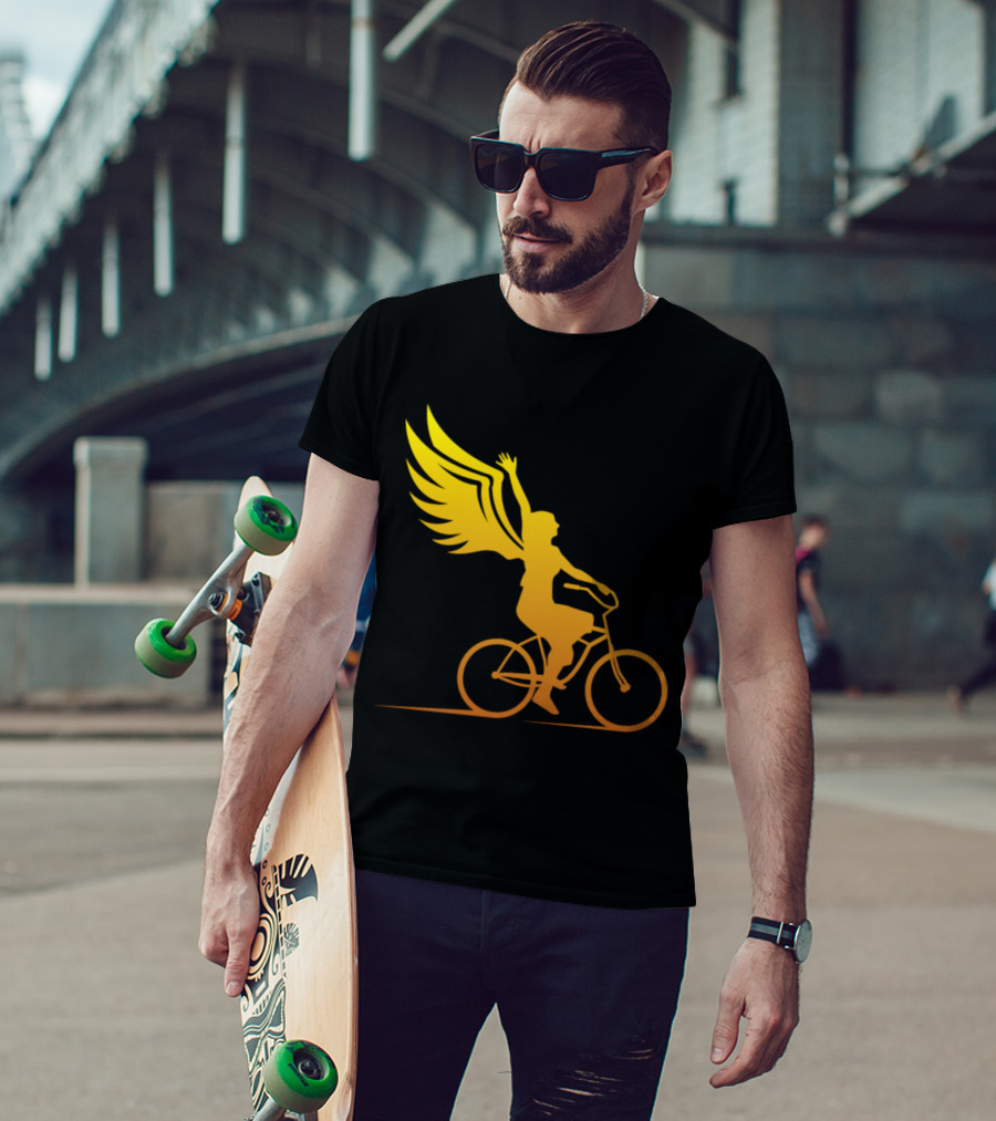 Women Riding Bike With Angel Wings T-Shirt