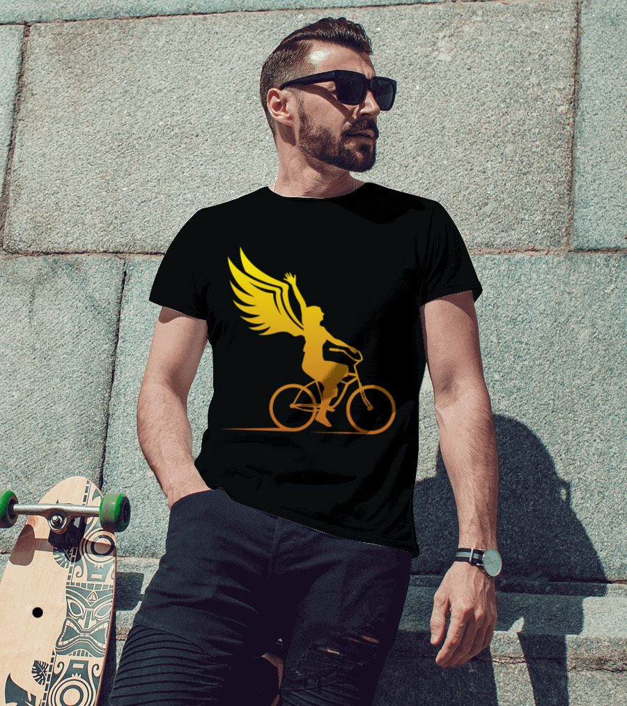 Women Riding Bike With Angel Wings T-Shirt