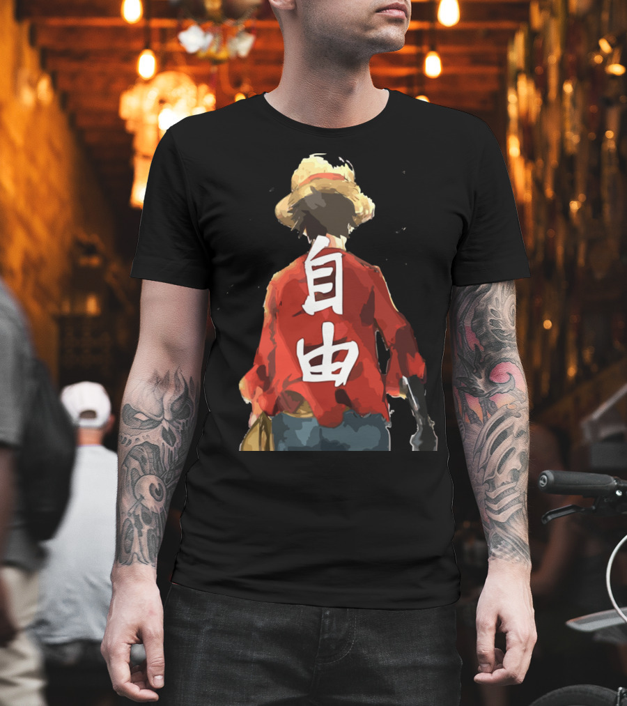 Luffy Back Freedom Kanji Straw Hat Red Shirt Iconic Anime Character T-Shirt
