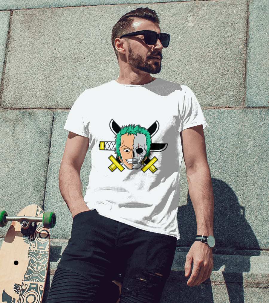 Roronoa Zoro Half Skull Crossed Swords Anime Character T-Shirt