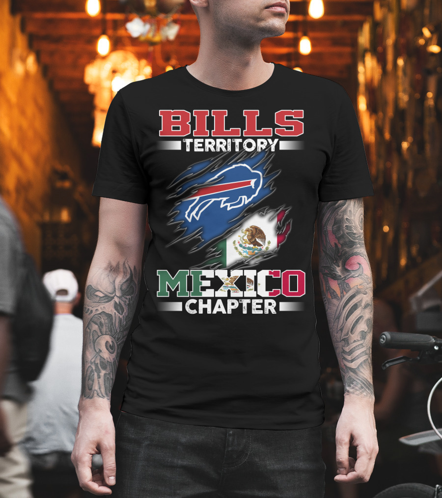 BILLS Territory Mexico Chapter Buffalo Logo Mexican Flag T-Shirt