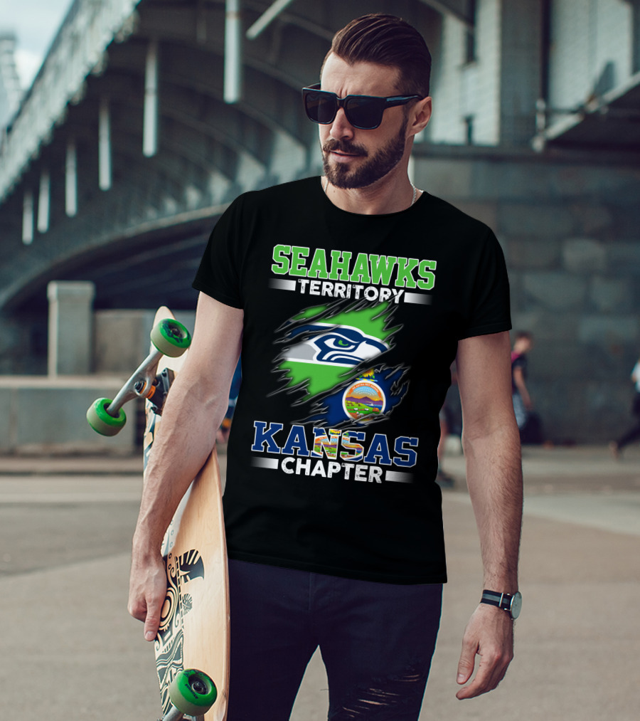 Seahawks Territory Kansas Chapter Flag Logo Fan Group T-Shirt