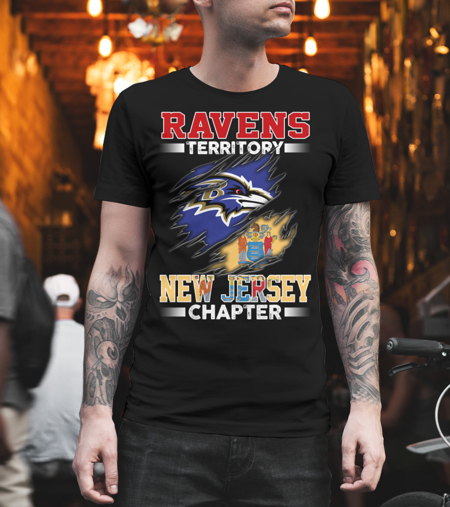 Ravens Territory New Jersey Chapter Ravens Logo New Jersey Flag T-Shirt