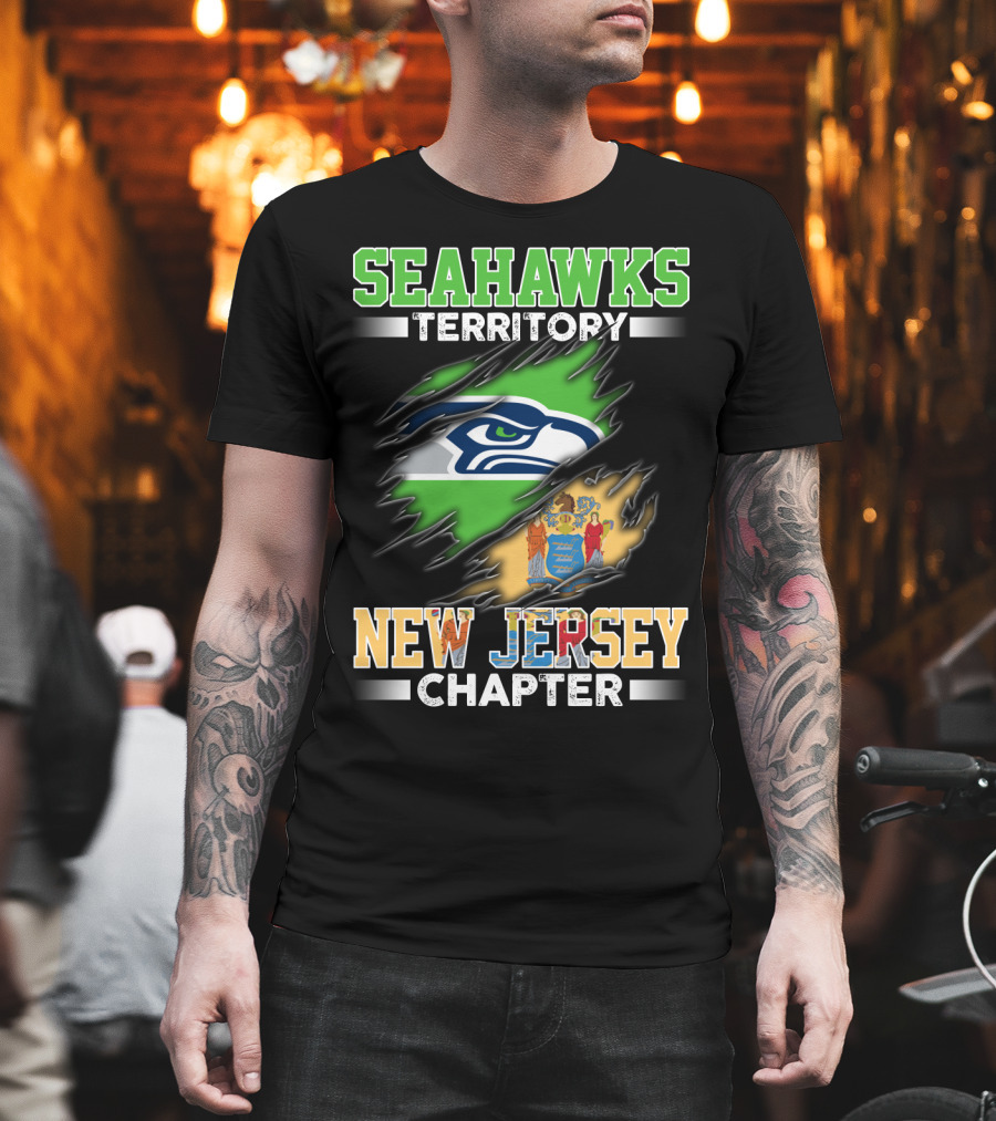 Seahawks Territory New Jersey Chapter Logo With State Flag T-Shirt