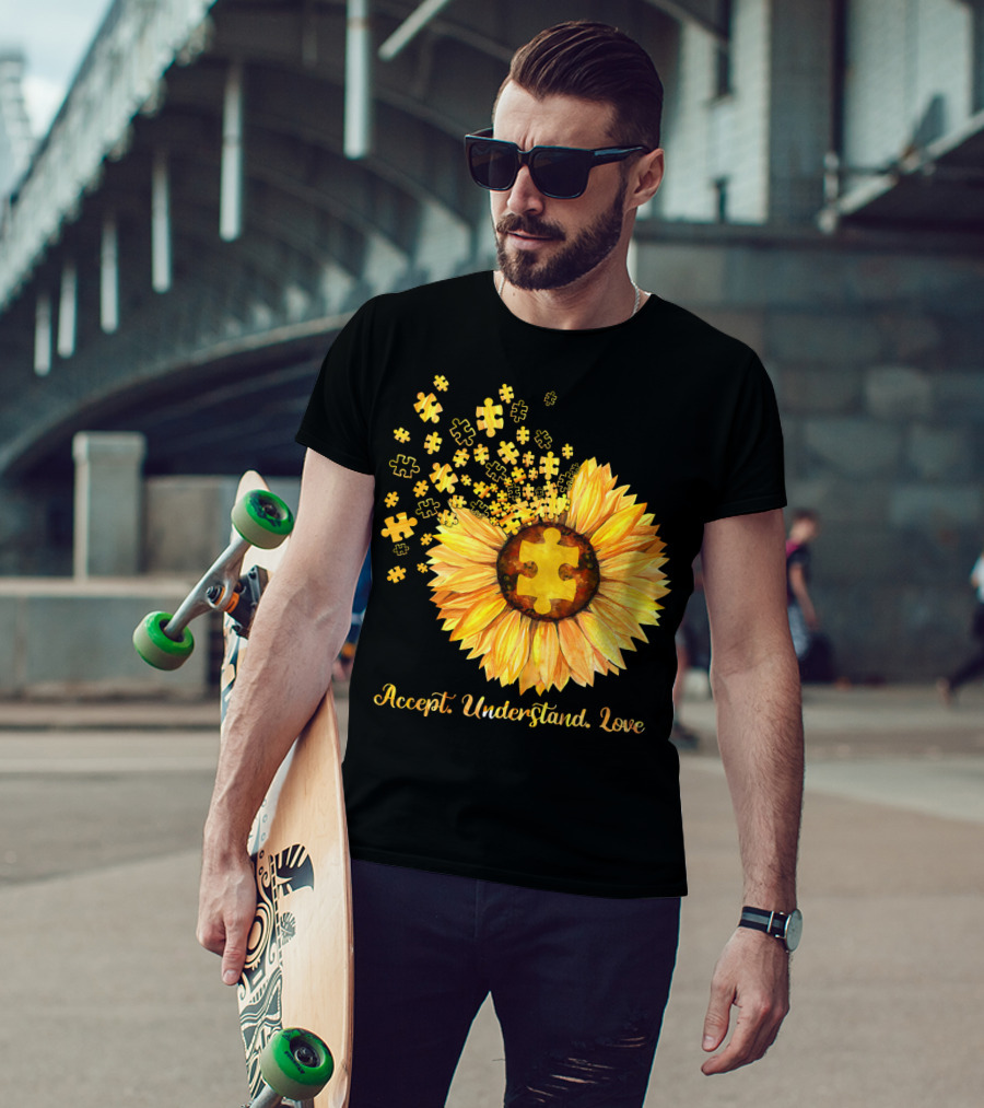 Sunflower Puzzle Pieces Accept Understand Love T-Shirt