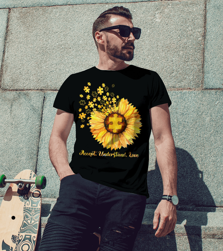 Sunflower Puzzle Pieces Accept Understand Love T-Shirt