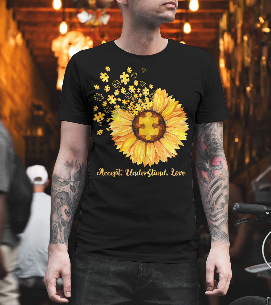 Sunflower Puzzle Pieces Accept Understand Love T-Shirt