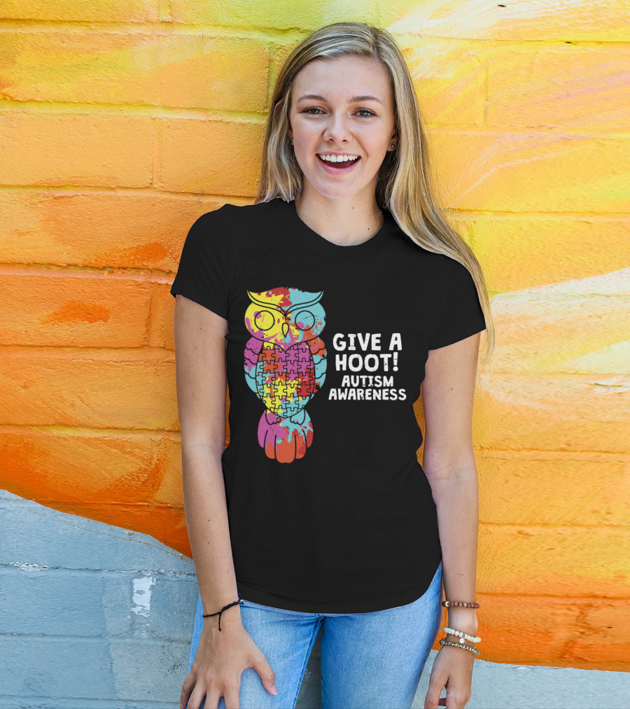 Give A Hoot Puzzle Owl Autism Awareness T-Shirt
