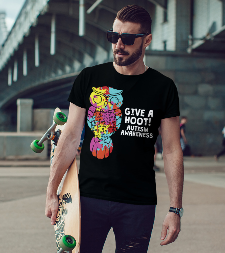 Give A Hoot Puzzle Owl Autism Awareness T-Shirt