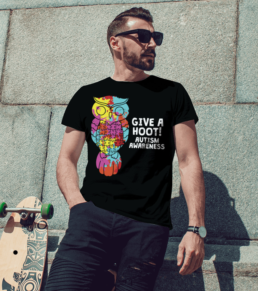 Give A Hoot Puzzle Owl Autism Awareness T-Shirt