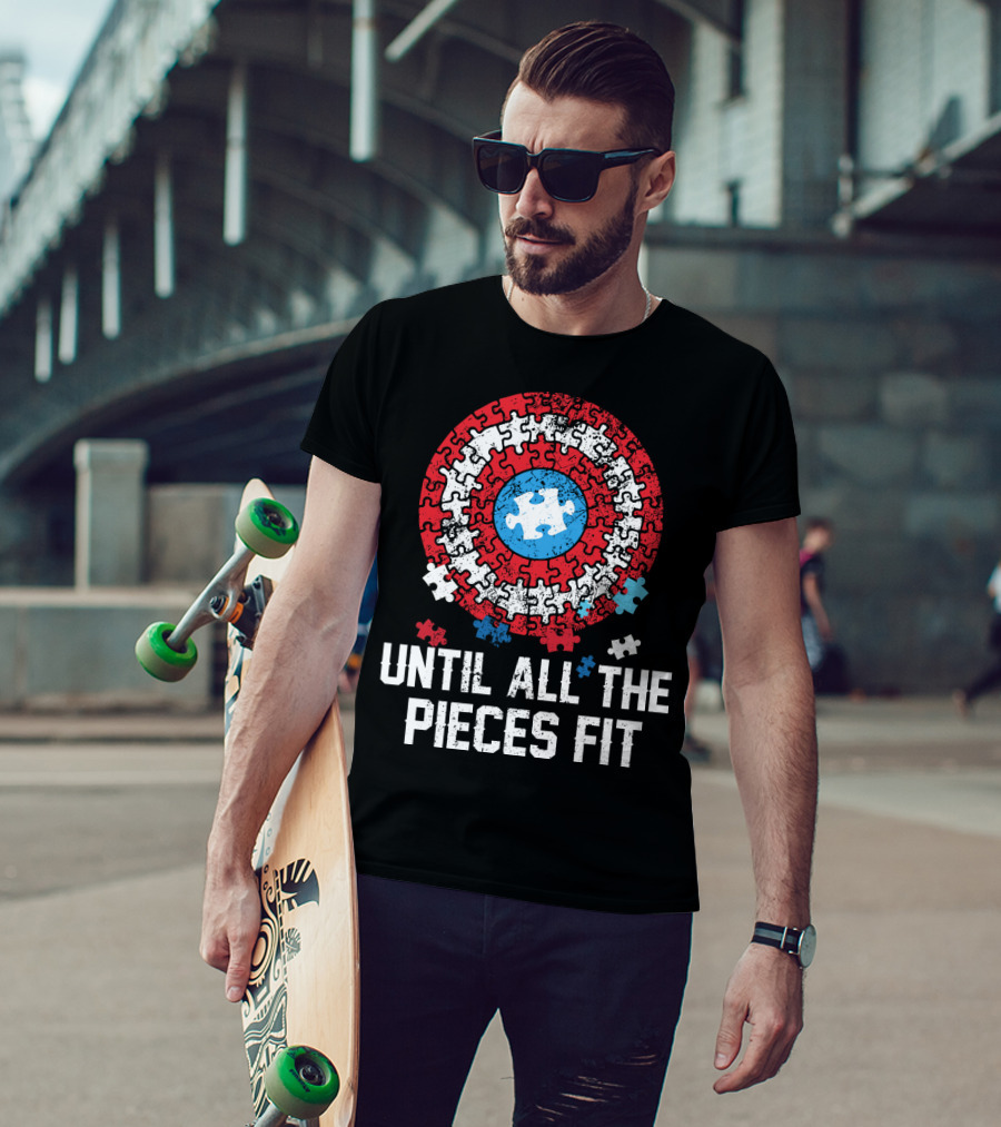 Until All The Pieces Fit Puzzle Shield T-Shirt