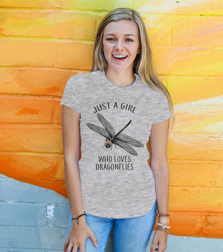 Just A Girl Who Loves Dragonflies Floral Adorned Insect T-Shirt