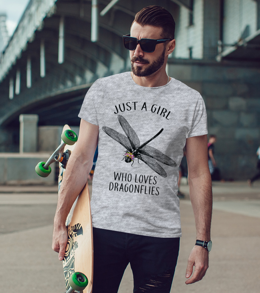 Just A Girl Who Loves Dragonflies Floral Adorned Insect T-Shirt