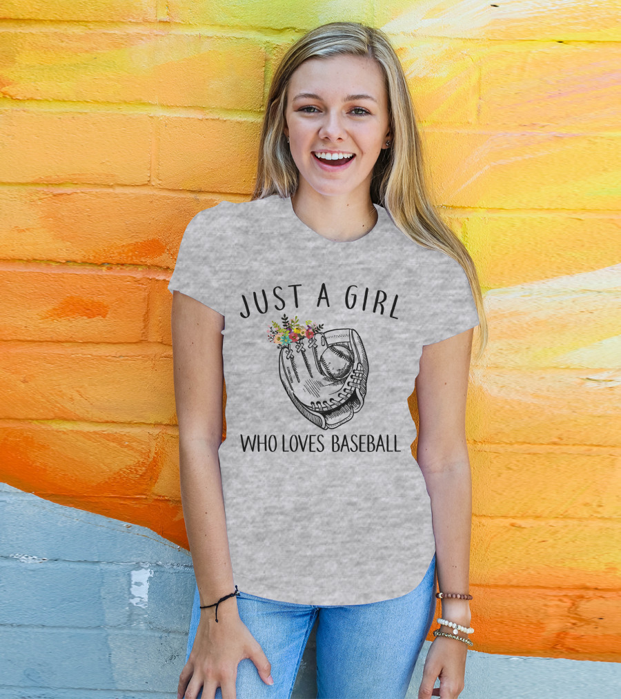 Just A Girl Who Loves Baseball Floral Glove T-Shirt