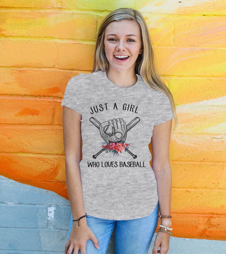 Just A Girl Who Loves Baseball Flowers Glove And Bats T-Shirt