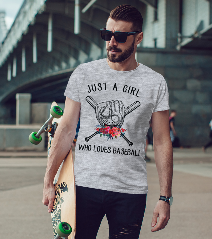 Just A Girl Who Loves Baseball Flowers Glove And Bats T-Shirt