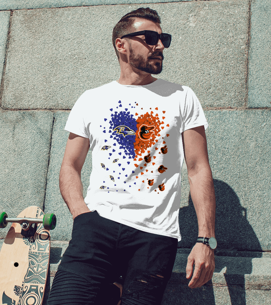 Heart Ravens Orioles Baltimore Football Baseball Mix T-Shirt
