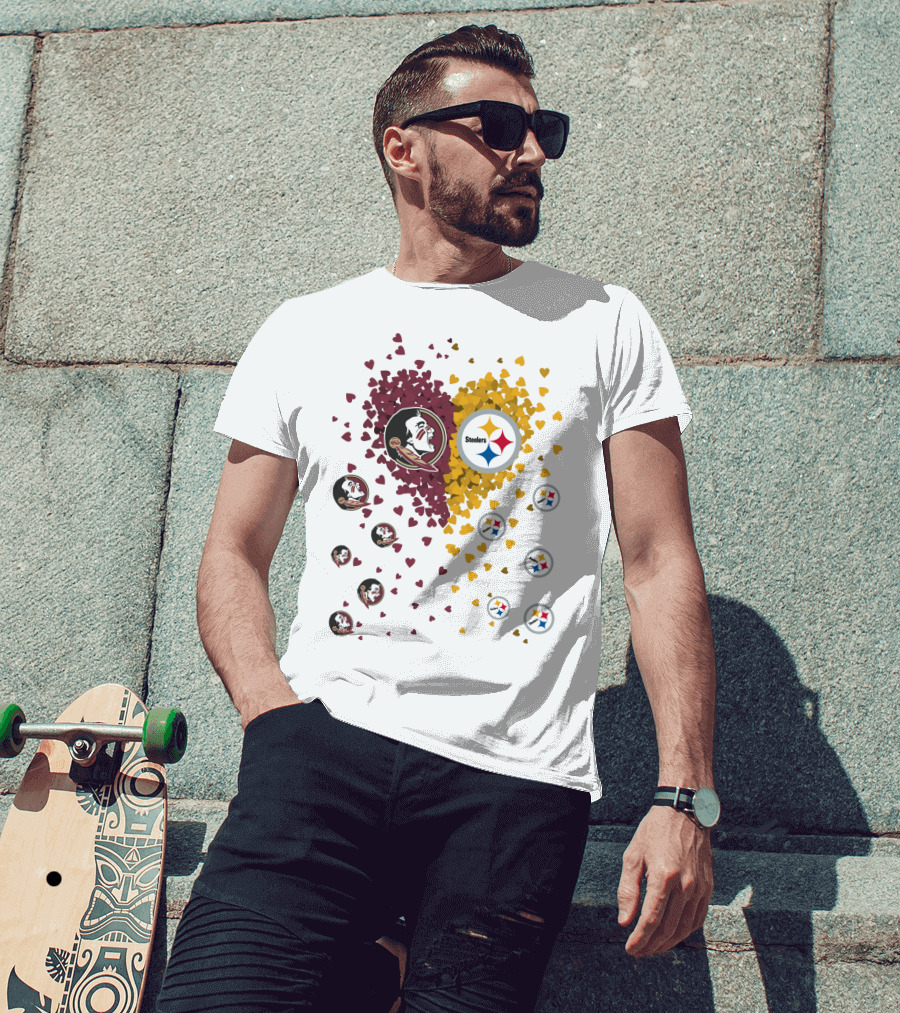 Heart Seminoles Steelers Logo Fan Collage T-Shirt