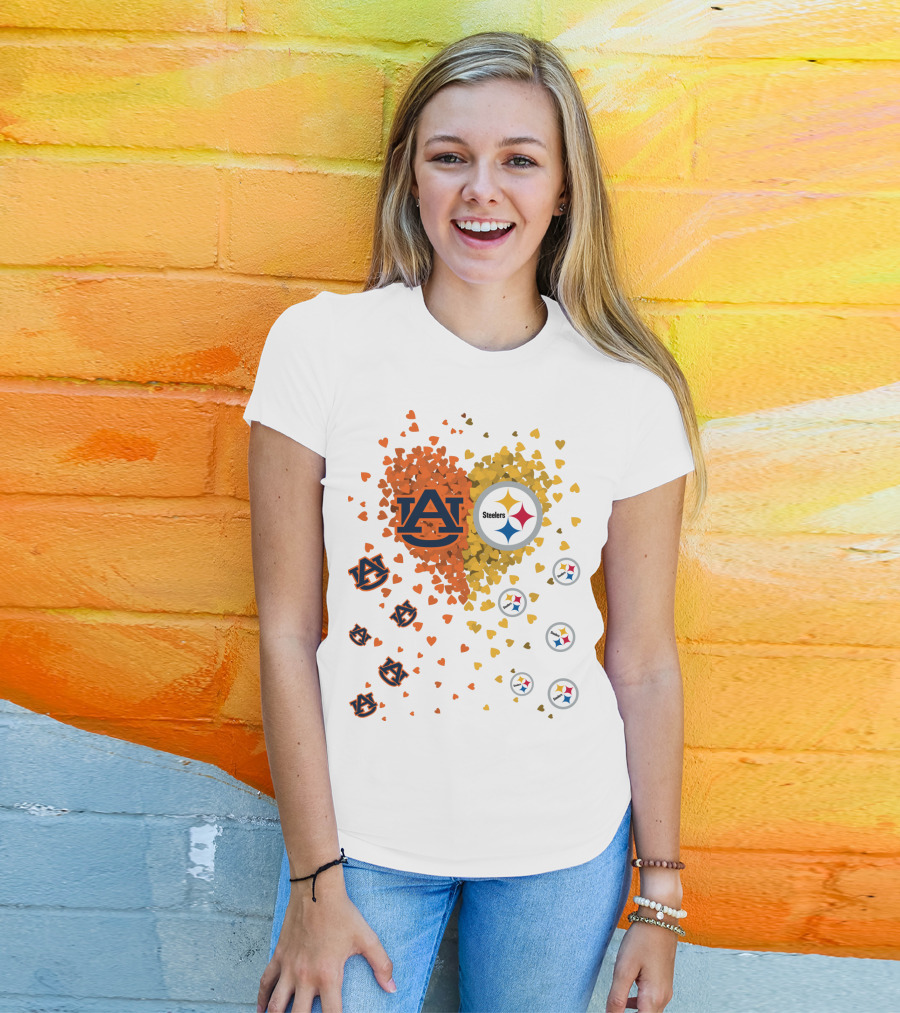 Auburn Tigers And Pittsburgh Steelers Heart Fusion T-Shirt