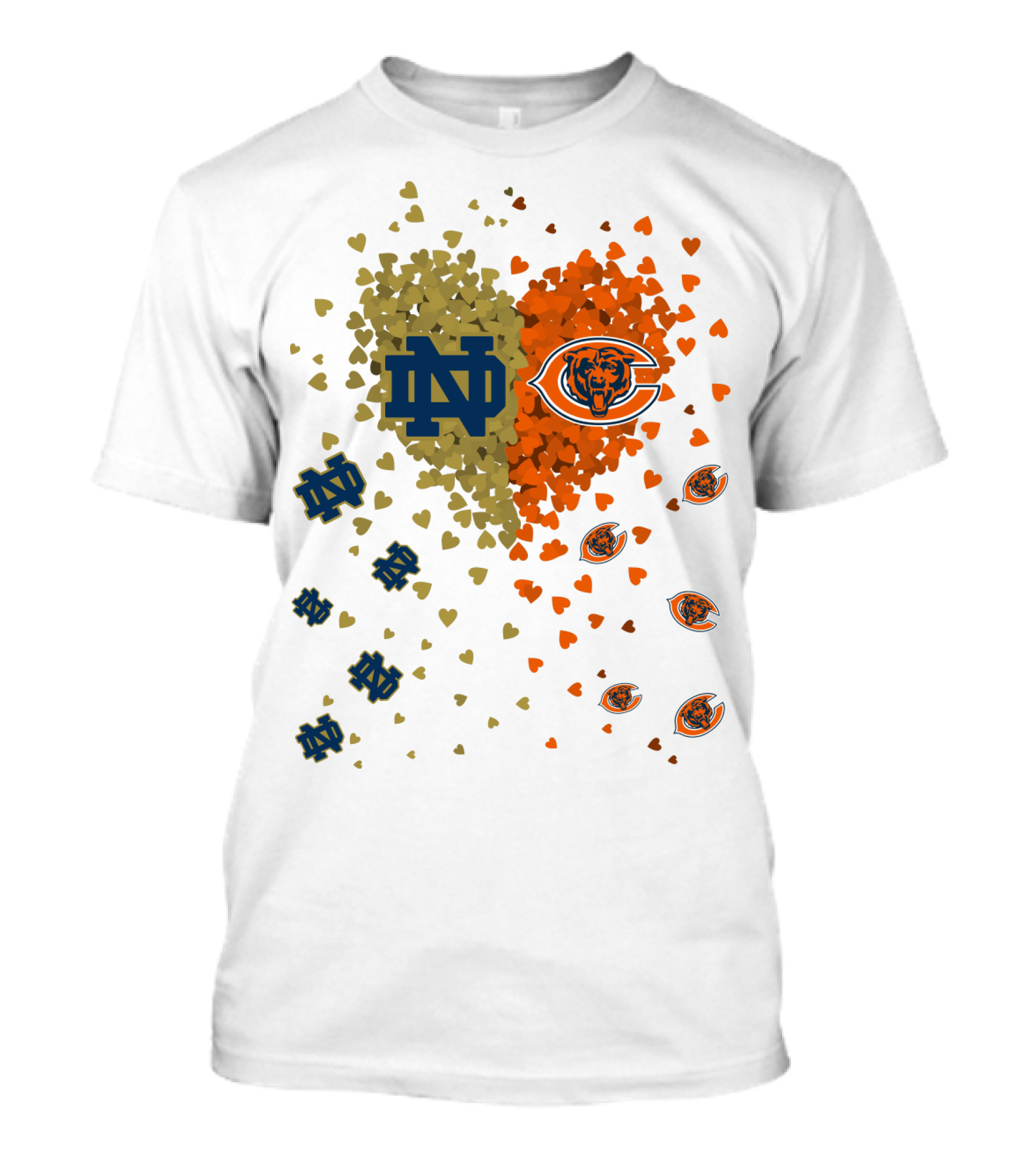 Notre Dame Fighting Irish Chicago Bears Heart Collaboration T-Shirt