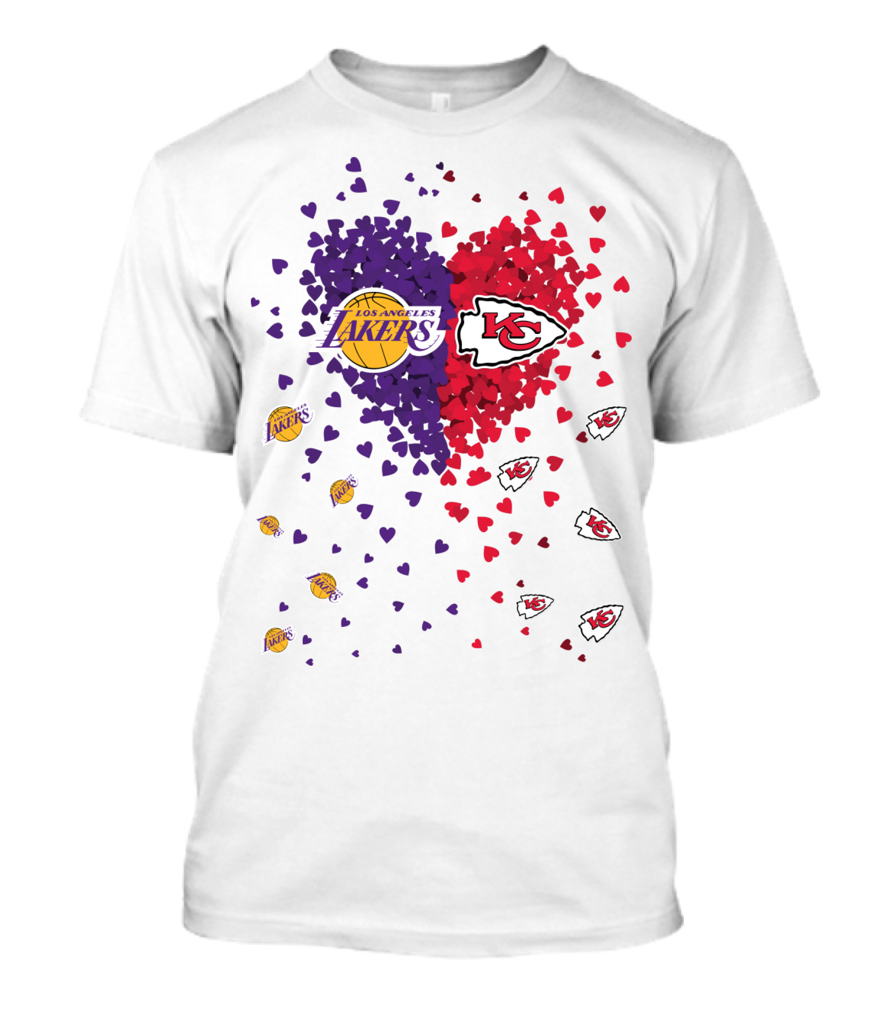 Los Angeles Lakers Heart Kansas City Chiefs Love T-Shirt