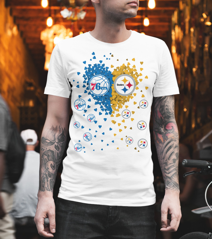 Heart Steelers 76Ers Basketball Football Team Logos T-Shirt