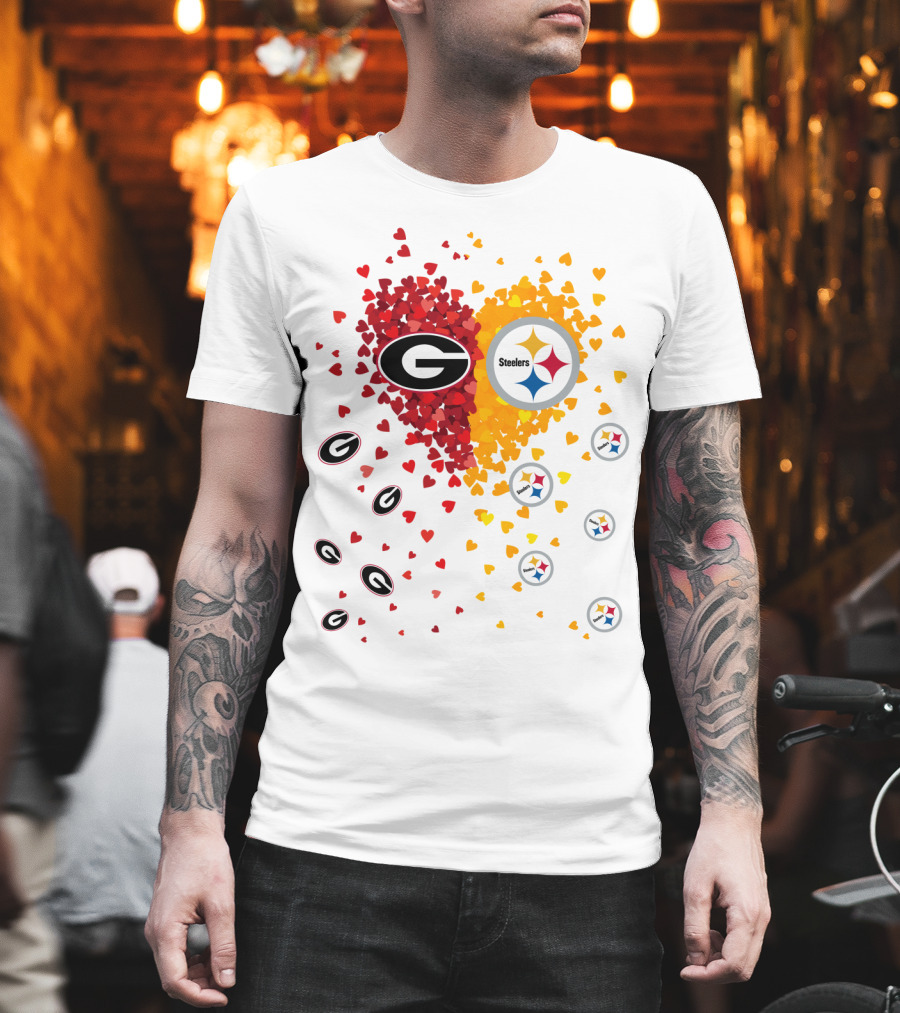 Heart Georgia Bulldogs Pittsburgh Steelers T-Shirt
