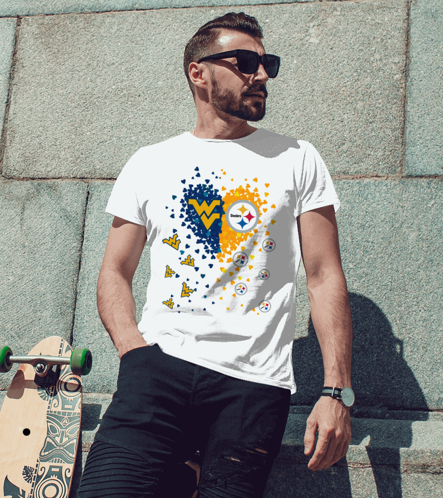 West Virginia Mountaineers And Pittsburgh Steelers Heart T-Shirt