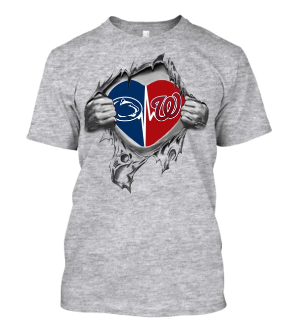 Washington Nationals Penn State Heartbeat Logo Fusion T-Shirt