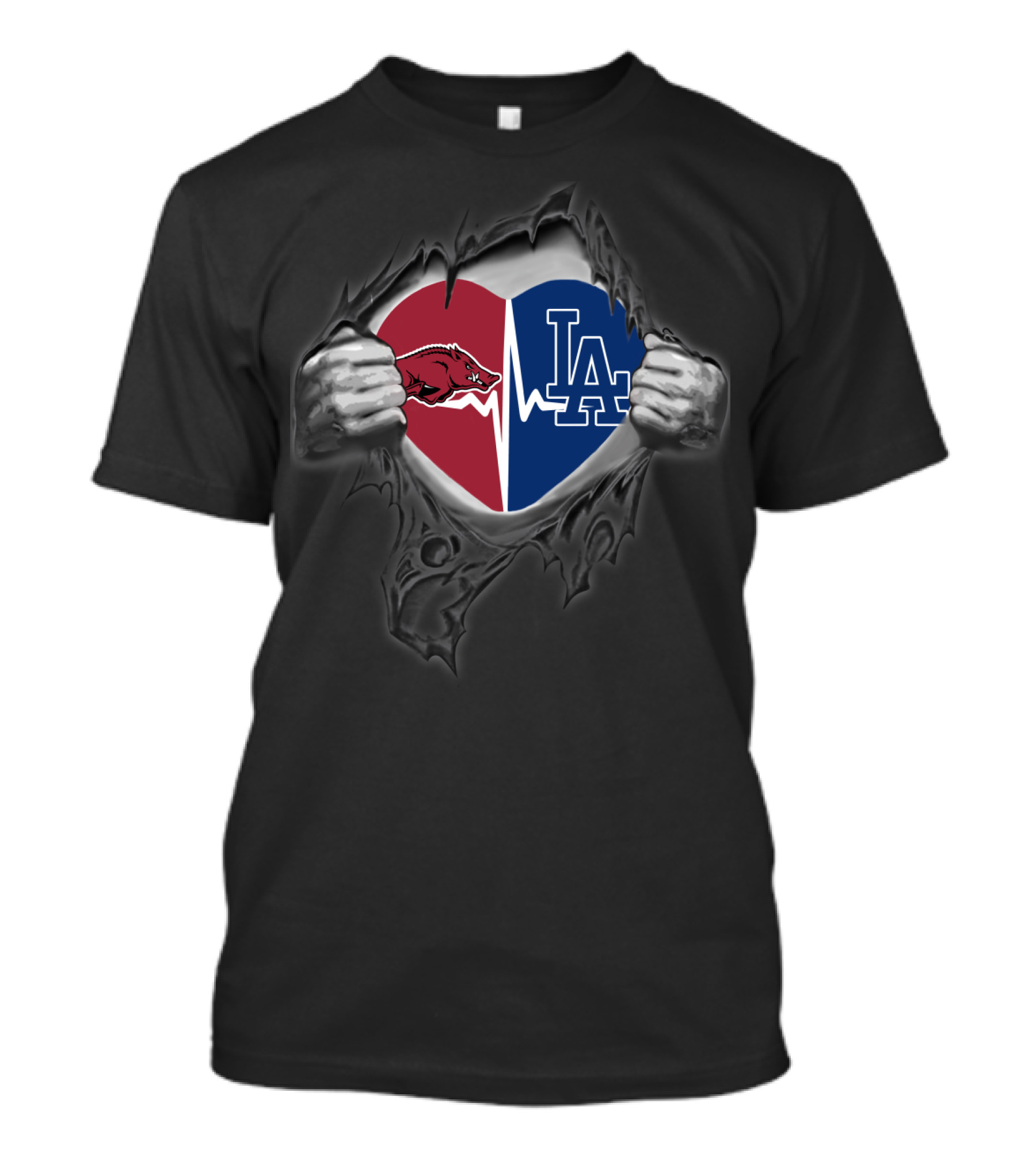 Arkansas Razorbacks Heartbeat Los Angeles Dodgers T-Shirt