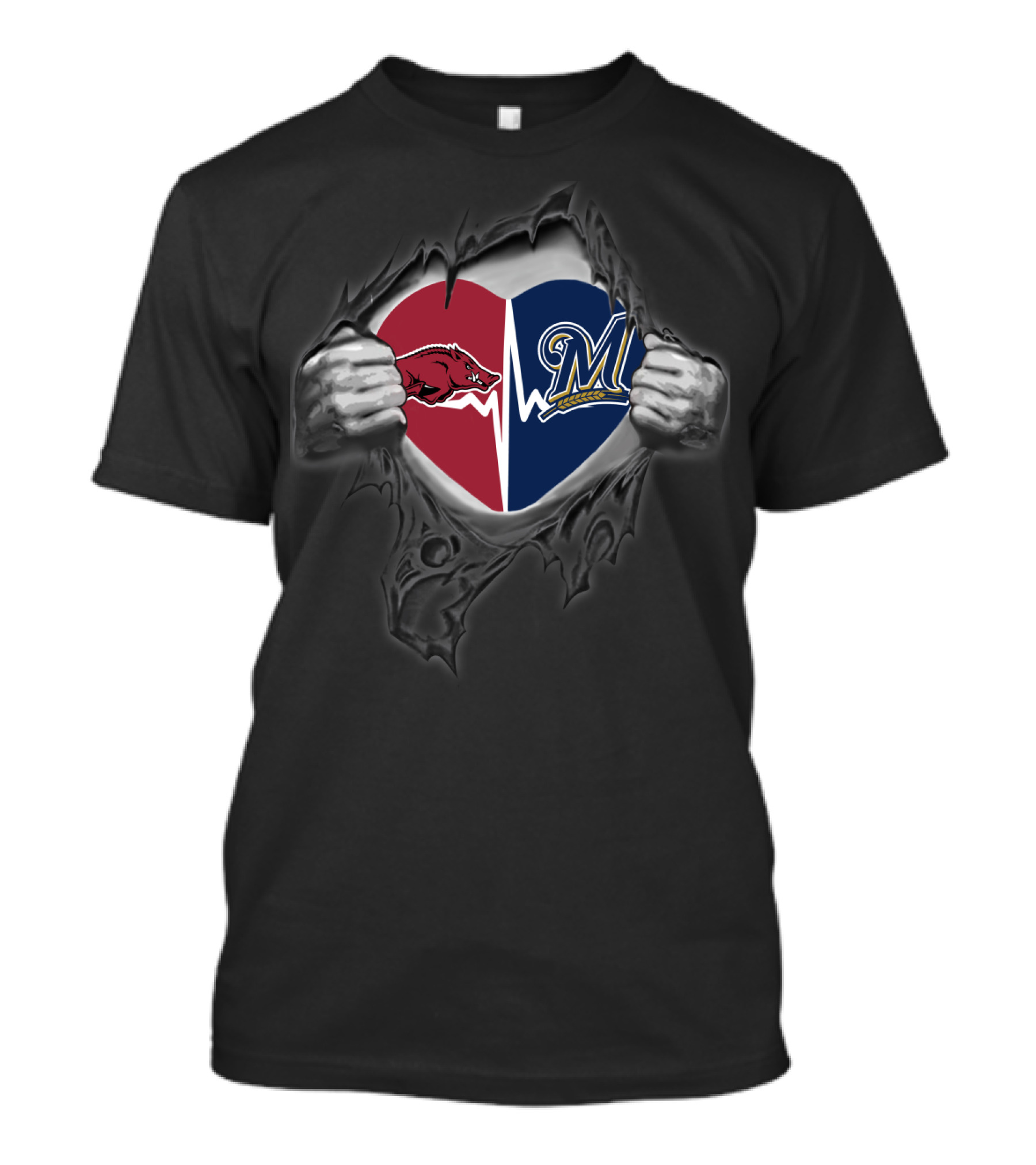 Arkansas Razorbacks Milwaukee Brewers Heart Logo Fusion T-Shirt