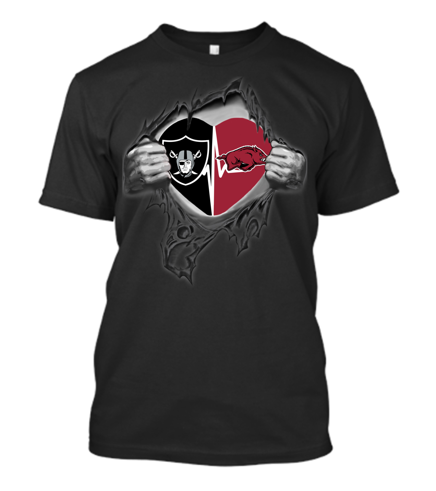 Oakland Raiders Arkansas Razorbacks Heartbeat Fan T-Shirt