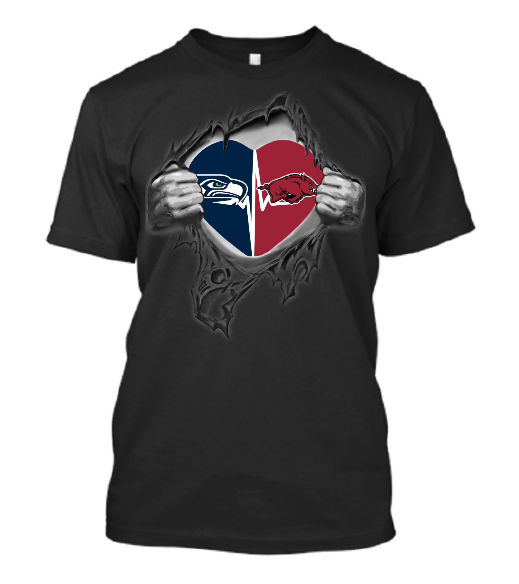 Seattle Seahawks Arkansas Razorbacks Heart Torn Reveal T-Shirt