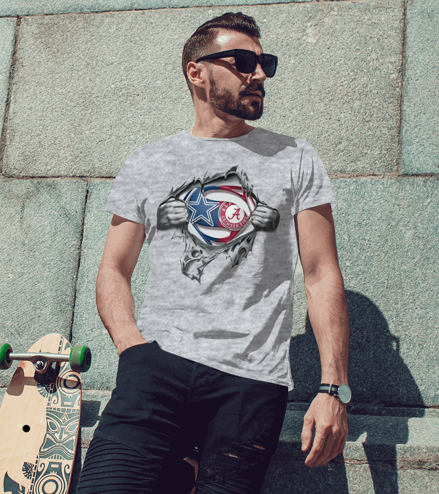 Cowboys Alabama Crimson Tide Super Man Football Crossover T-Shirt