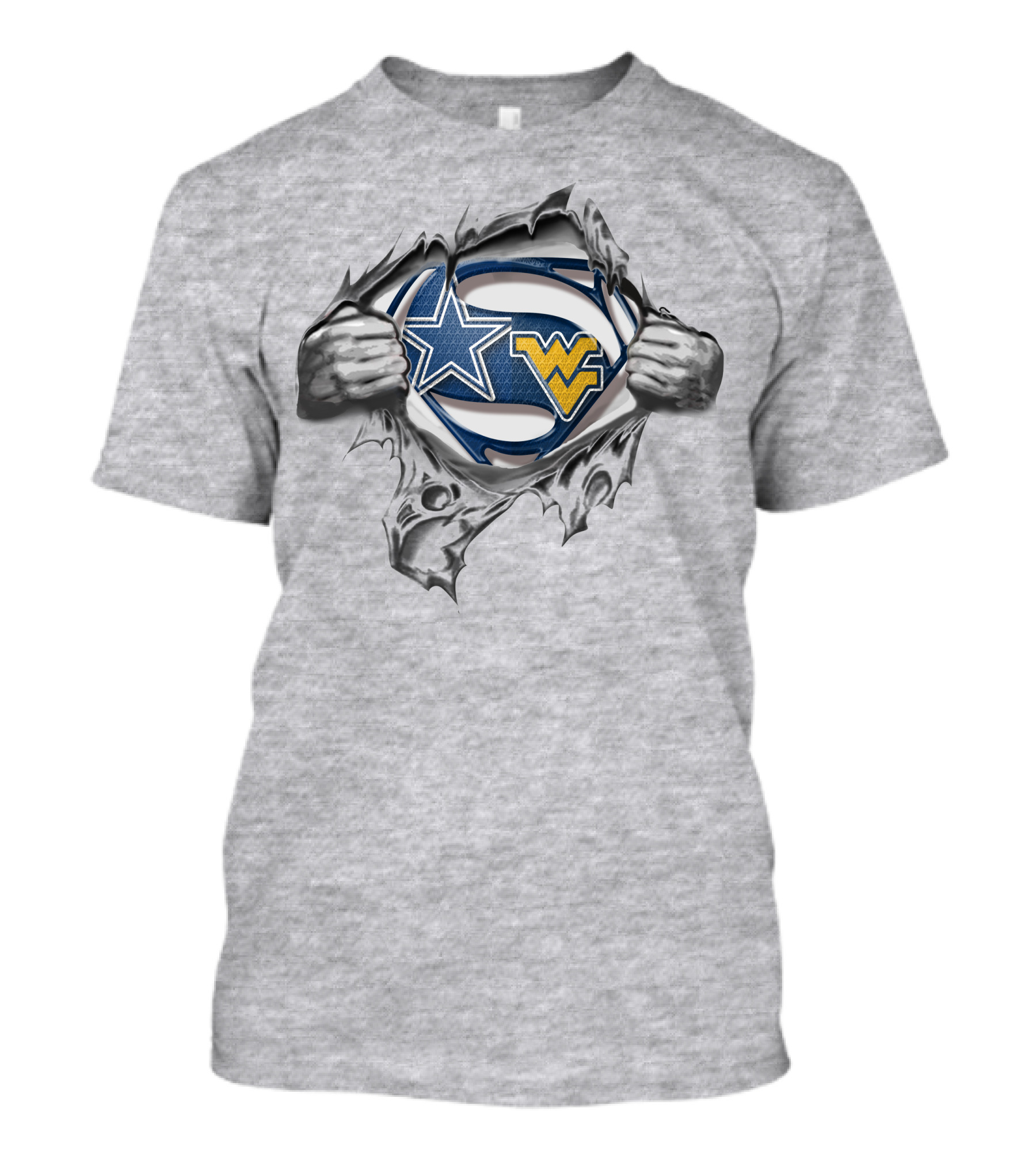 Dallas Cowboys West Virginia Mountaineers Superman Logo Rip T-Shirt