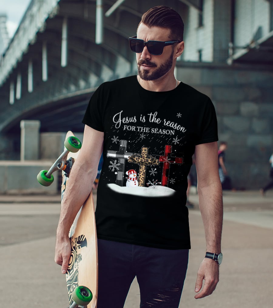 Jesus Is The Reason For The Season Snowman Crosses And Snowflakes T-Shirt