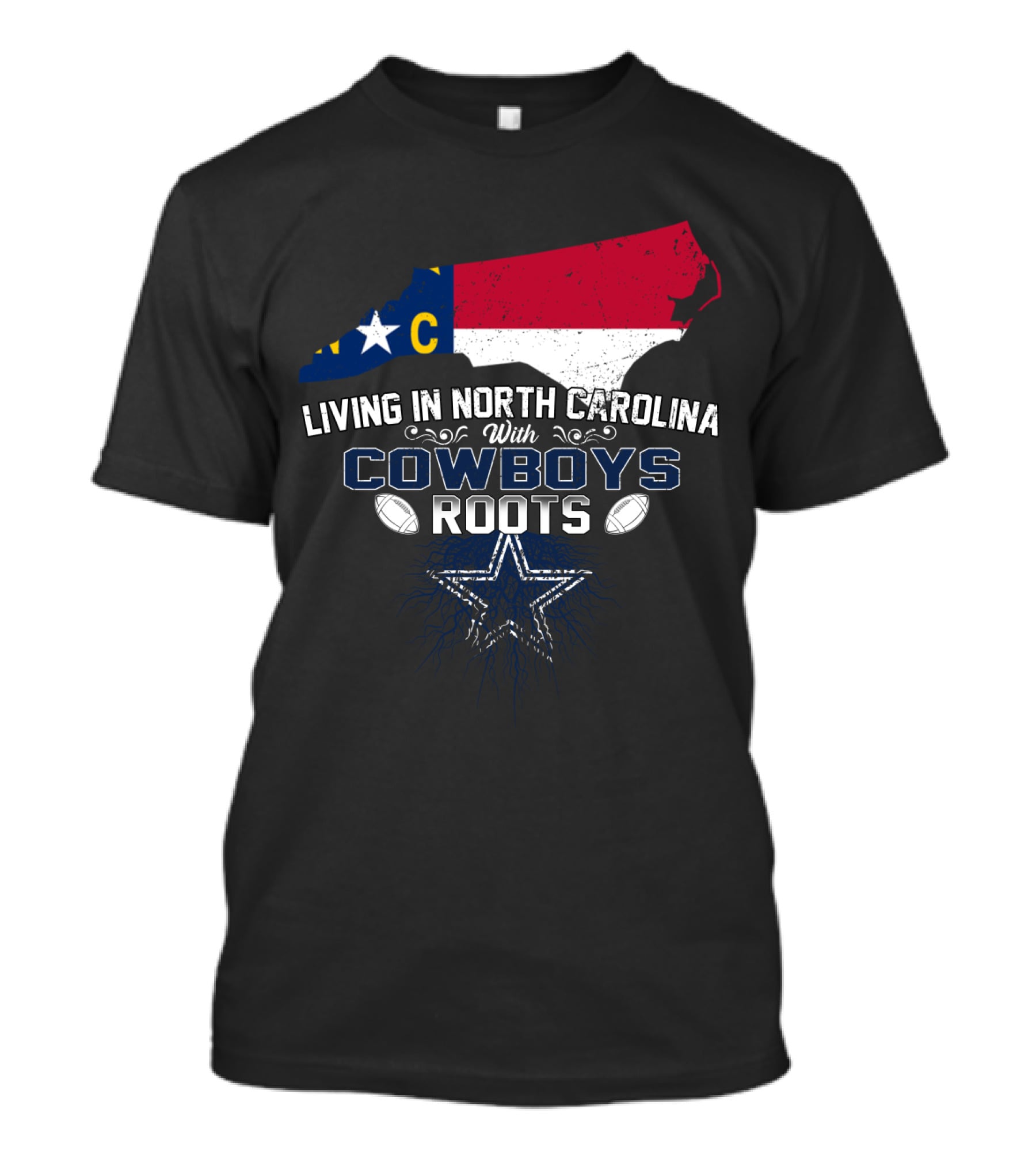 Living In North Carolina Proudly Embracing Cowboys Roots With State Map And Star T-Shirt
