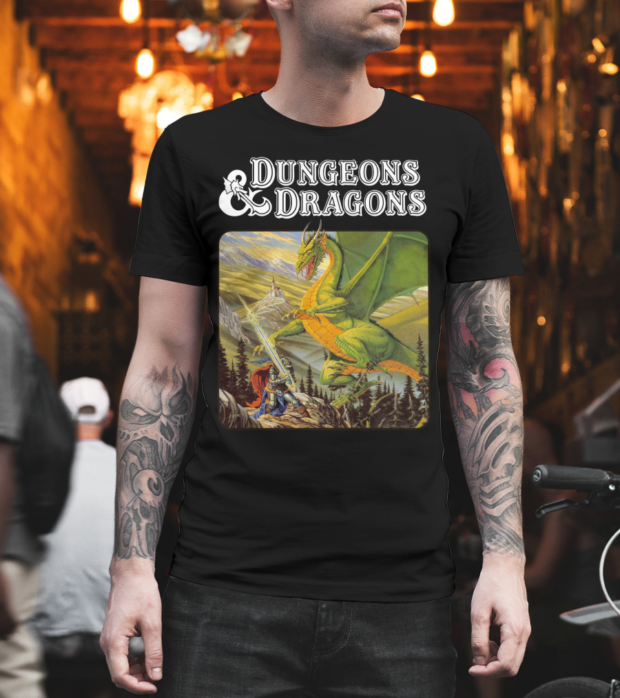 Dungeons And Dragons Knight Battling Green Dragon Scene T-Shirt