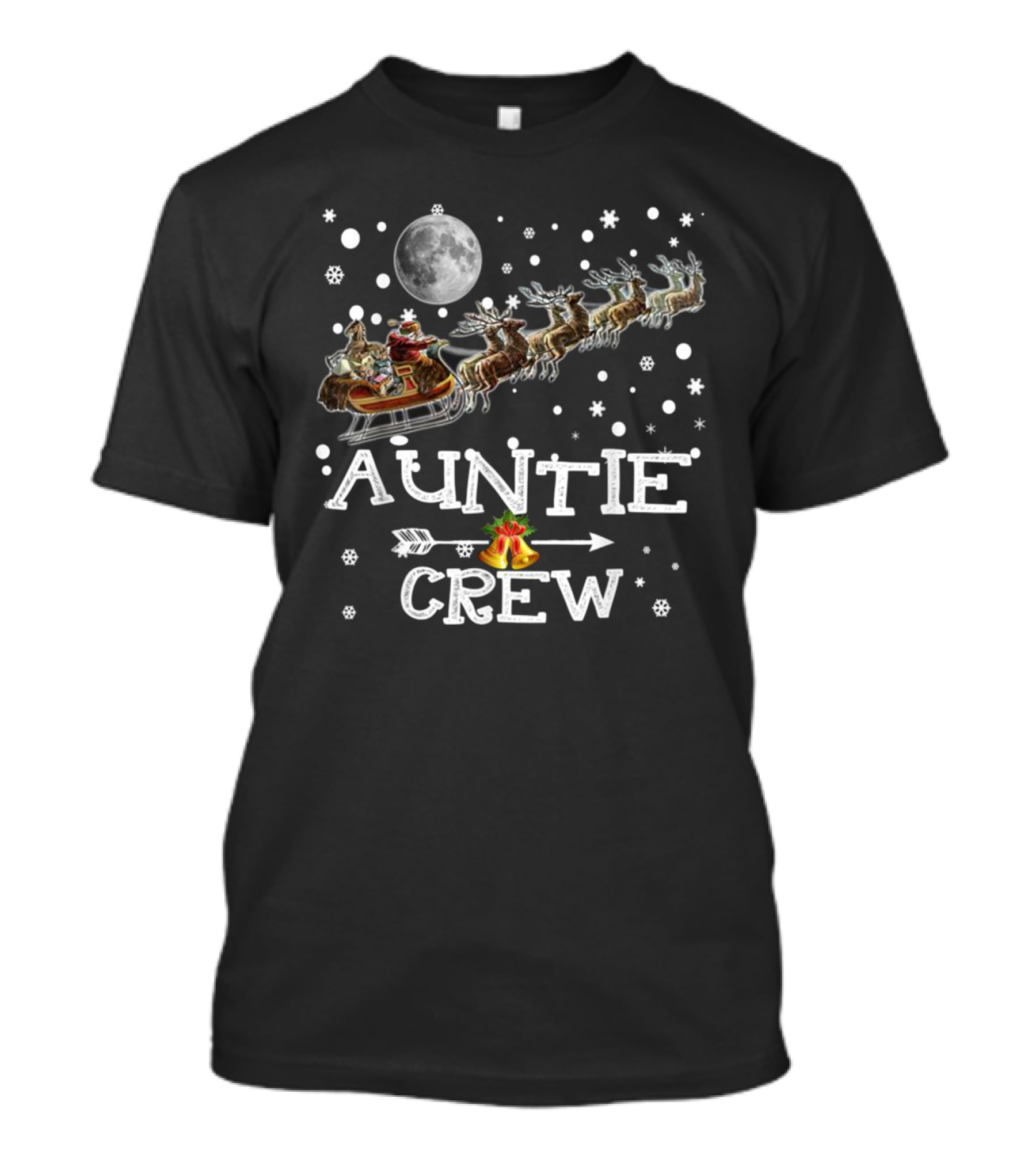 Auntie Crew Santa Reindeer Sleigh Under Full Moon T-Shirt