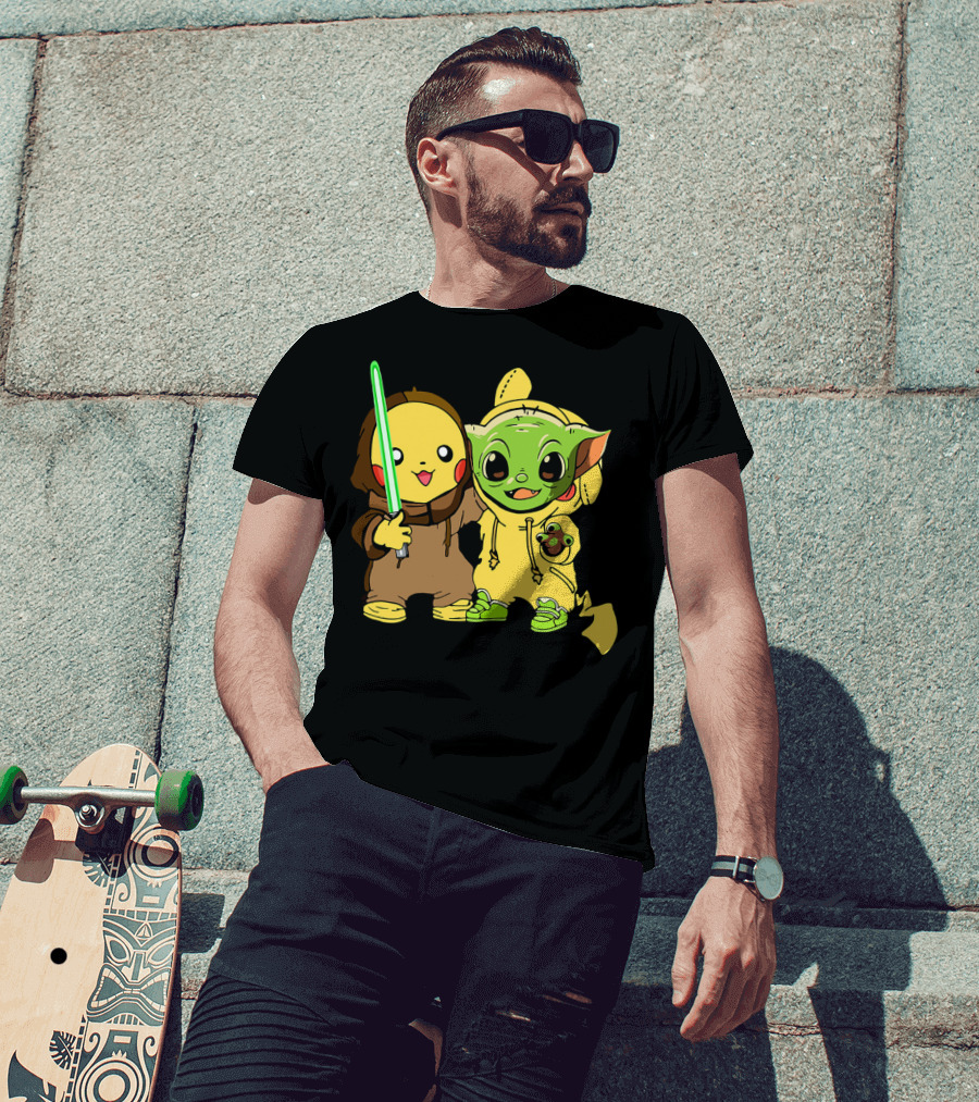 Baby Yoda Pikachu With Lightsaber Jedi Hoodie Duo T-Shirt
