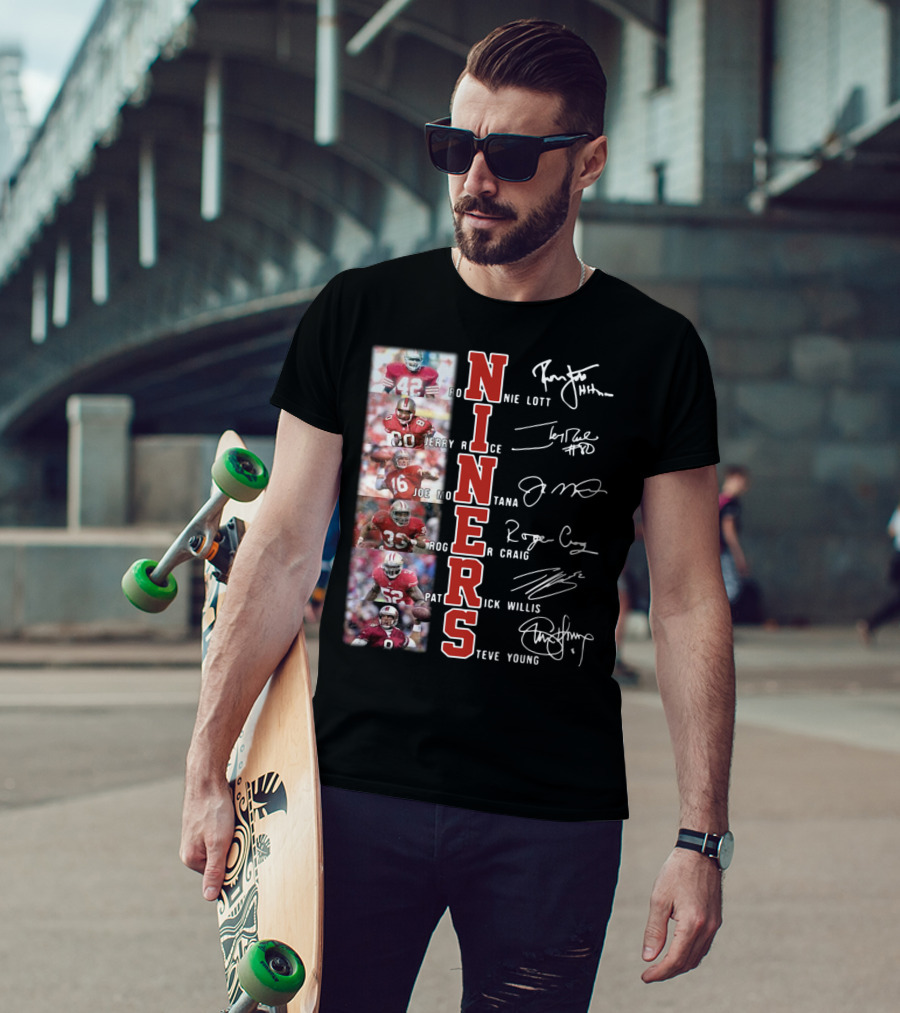 Niners Ronnie Lott Jerry Rice Joe Montana Roger Craig Patrick Willis Steve Young Signatures T-Shirt