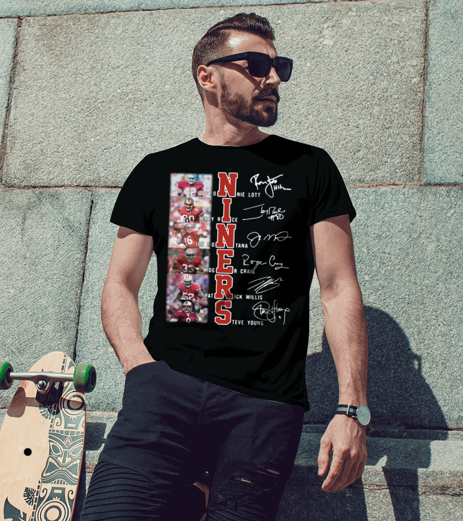 Niners Ronnie Lott Jerry Rice Joe Montana Roger Craig Patrick Willis Steve Young Signatures T-Shirt