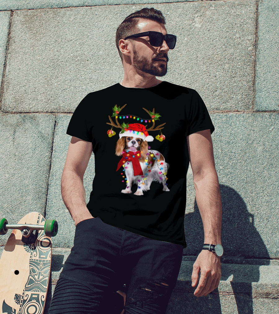 Cavalier King Charles Spaniel Christmas Reindeer Lights T-Shirt